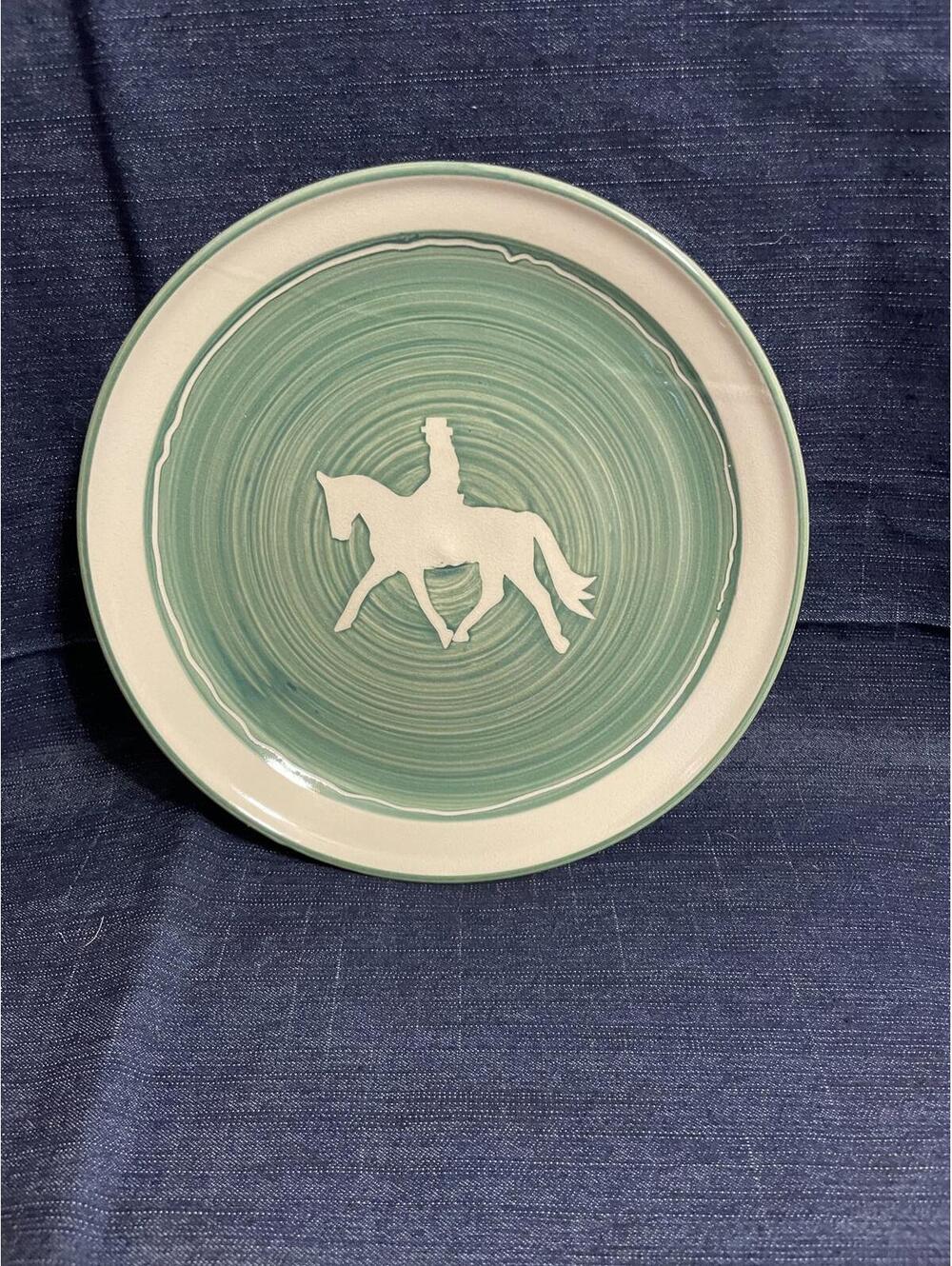 Dressage plate 8" green and cream equestrian LR Beck